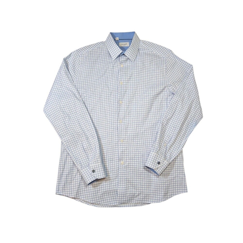 Duchamp London Men's Slim Fit Cotton Stretch Shirt Blue Size 16.5 Large